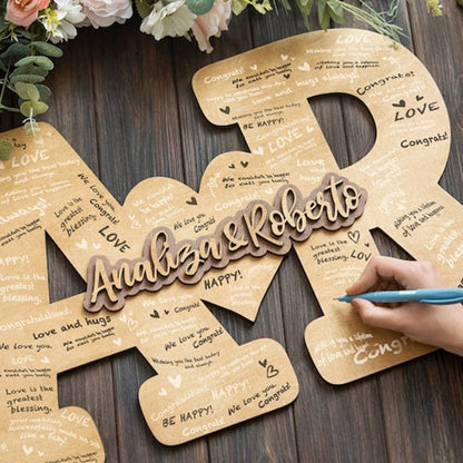 Custom Guest Book Wedding Couple Names Sign, Engraved Wood Letters