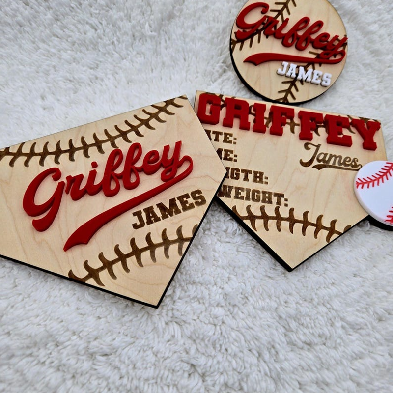 Baseball birth announcement sign newborn name sign baseball home plate birth stat hospital name sign