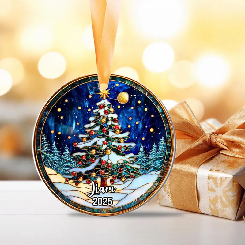 Personalized Christmas Tree Stained Glass Ornament 2025
