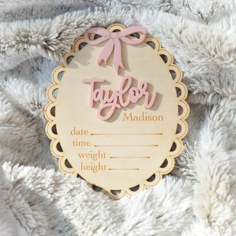 Pink Bow Birth Stat Sign Birth Announcement Sign