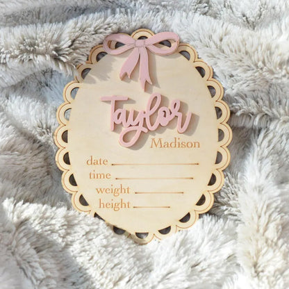 Pink Bow Birth Stat Sign Birth Announcement Sign