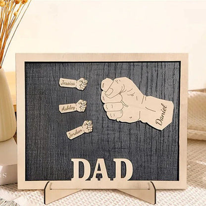 Personalized Fist Father's Day,Name Wood Plaque Decorative Sign with Kids Name