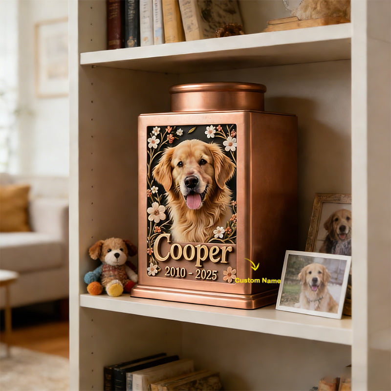 Personalized Metal Dog Urn for Ashes, Custom 3D Pet Portrait Memorial Urn