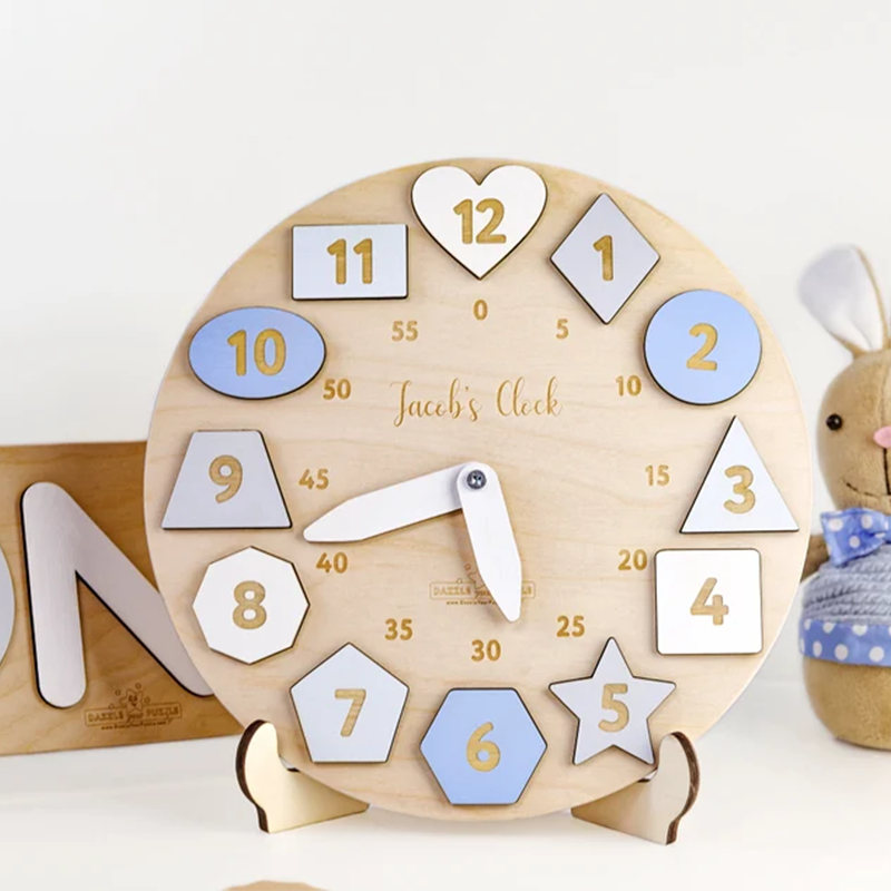 Personalized Wooden Name Clock with Shape Chrin Gift Puzzle Toys