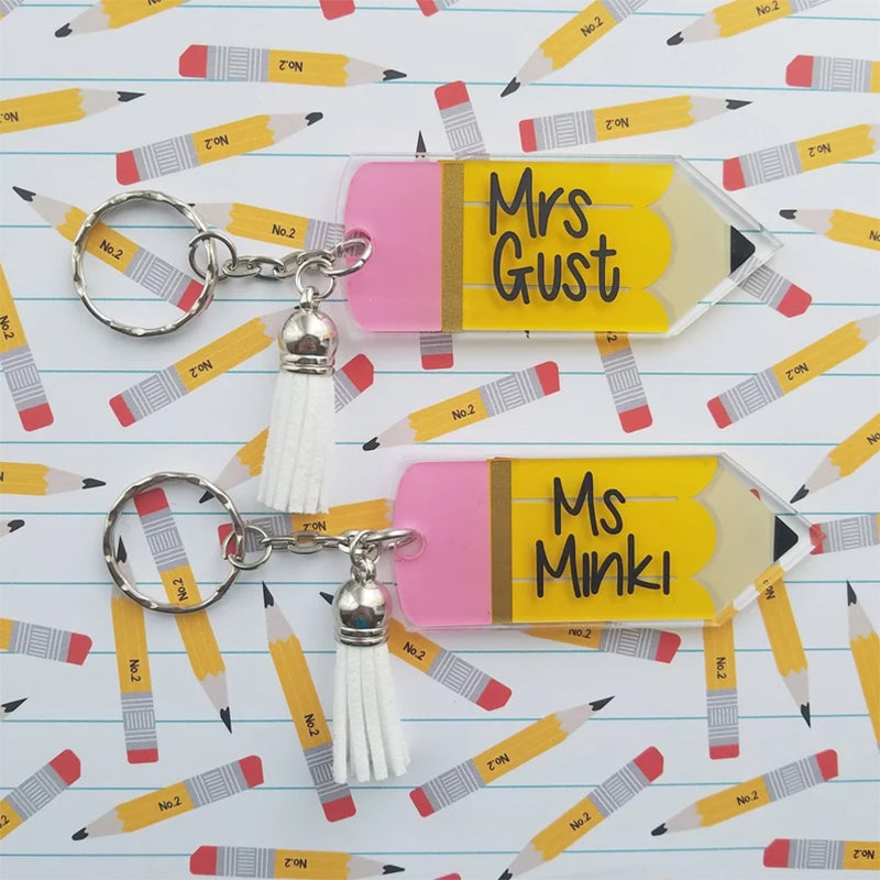 Personalized Pencil Keychain, Teacher Name School Appreciation Gift