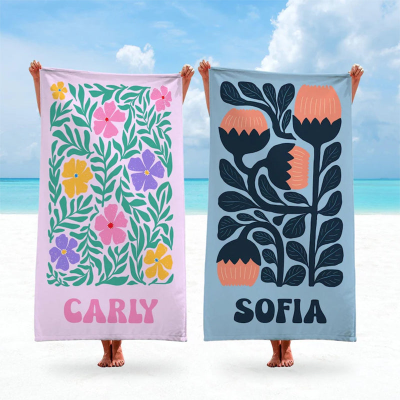 Retro Flower Custom Beach Towel, Groovy Vibes Beach Towel, Retro Floral Towel