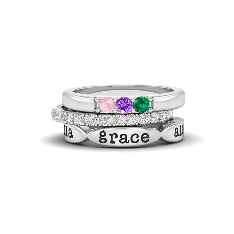 Birthstone Ring Set | Stackable Personalized Name Rings