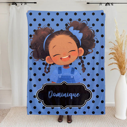 Personalized Polka Dots Cute Cartoon Little Girl Soft Throw Blanket