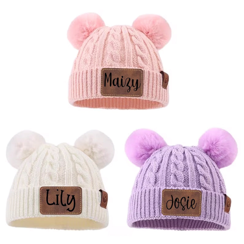 Personalized Baby Beanie with Double Poms