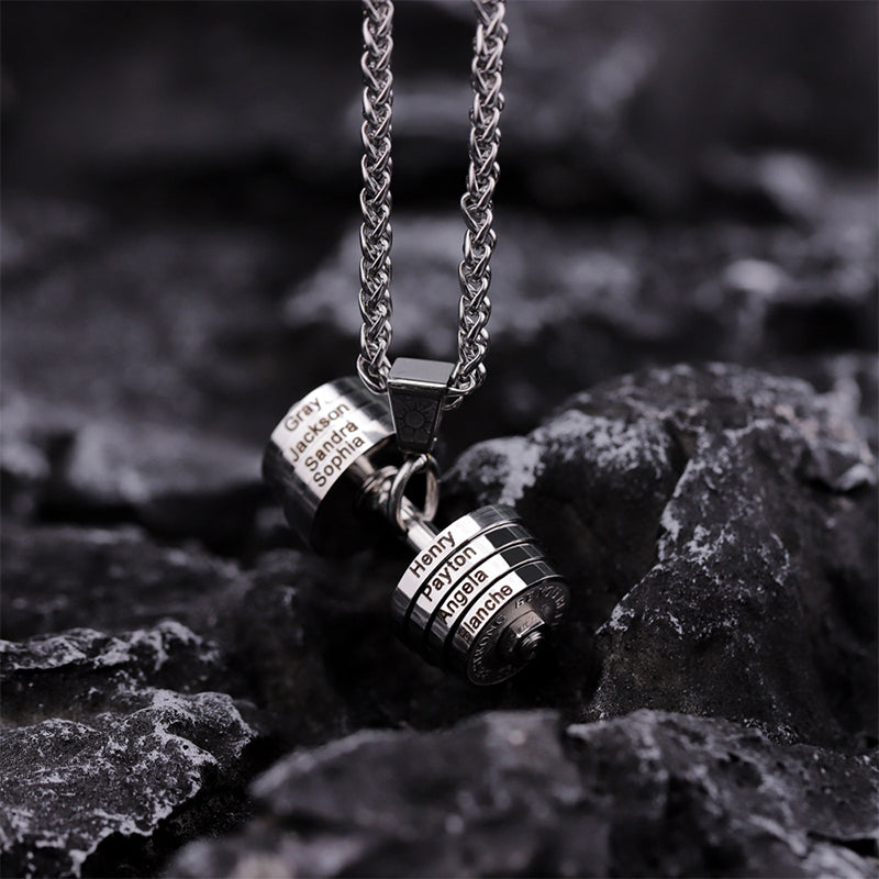 Personalized Bodybuilder Necklace Dumbbell Pendant Father's Day Gift