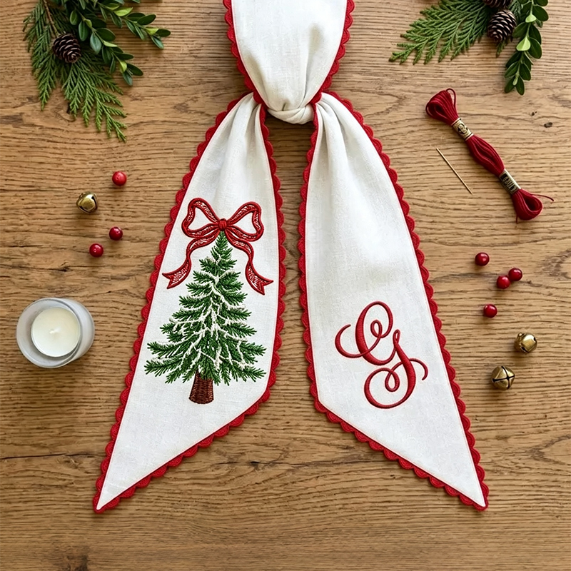 Personalized Christmas Tree Wreath Sash, Pink Stripe Monogram Door Bow