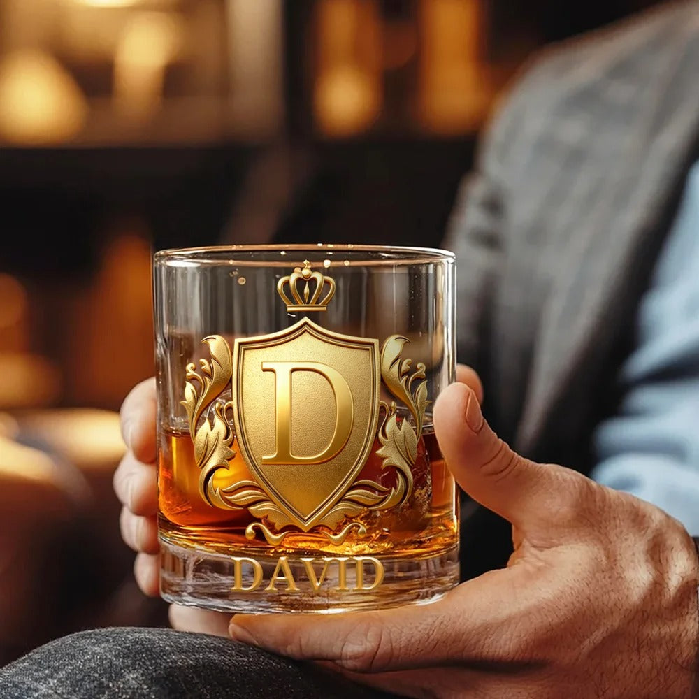Cheers with Legendary Man - Personalized Golden 3D Badge Personalized Wood Whiskey Dispenser
