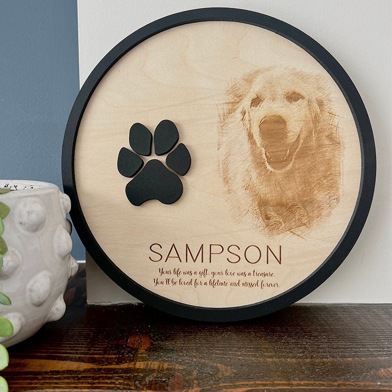 Custom Laser Engraved Pet Memorial Sign | 3D Paw Print | Gift for Pet Loss
