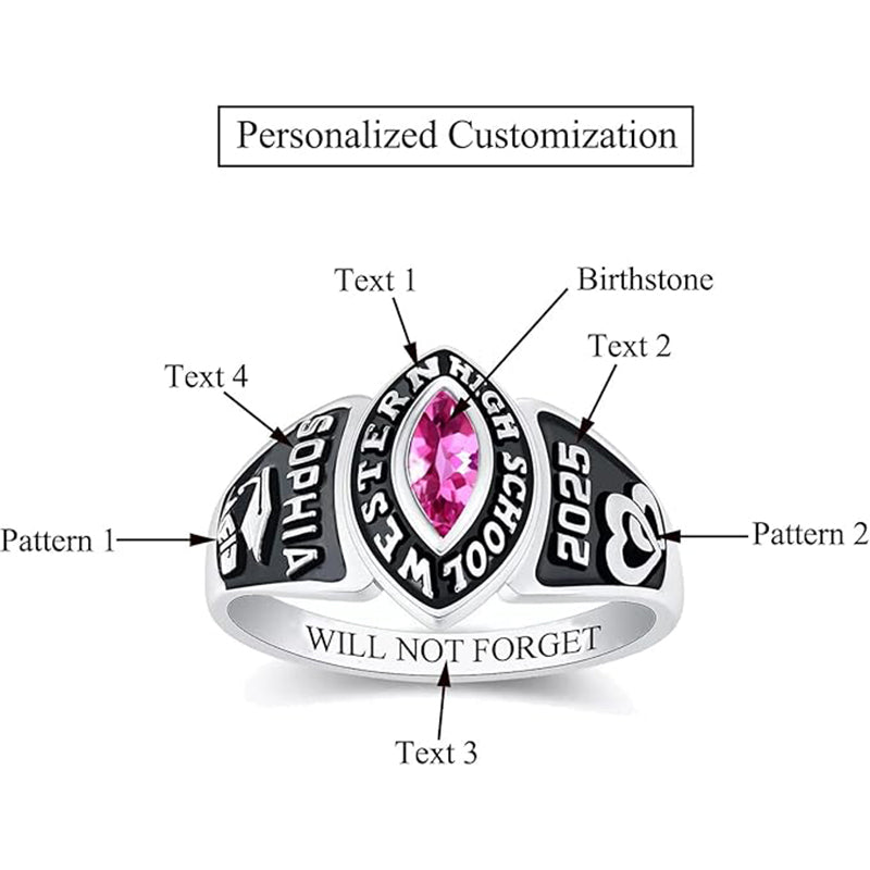 Class rings for women, high school graduation silver ring Graduation Gift