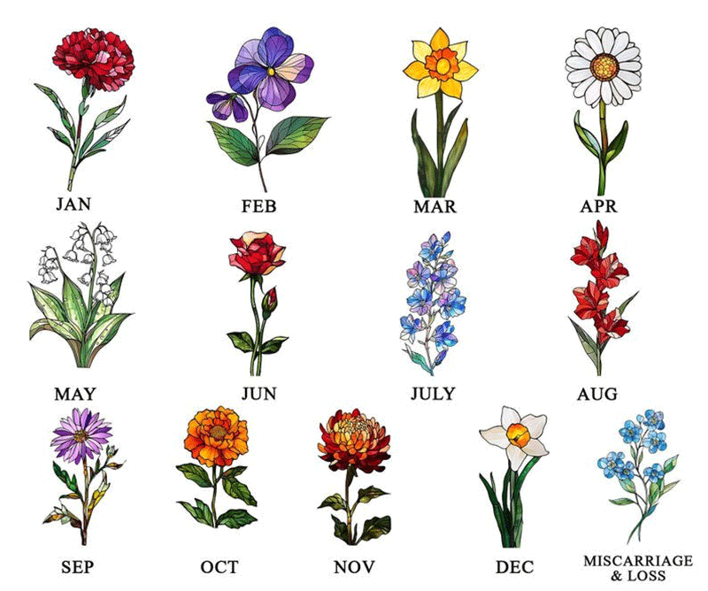 Suncatchers Stained Glass Flower, Personalized Grandma's Garden Suncatcher