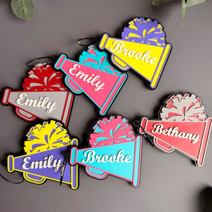 Personalized Cheer Bag Tag – Custom Megaphone & Pom Pom