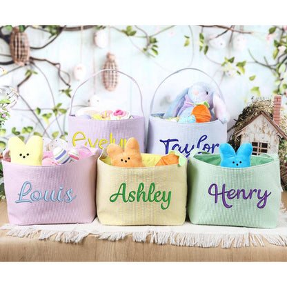 Personalized Easter Basket, Custom Easter Bucket, Seersucker Easter Tote