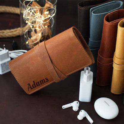 Custom Leather Cord Holder, Personalized Cable Organizer