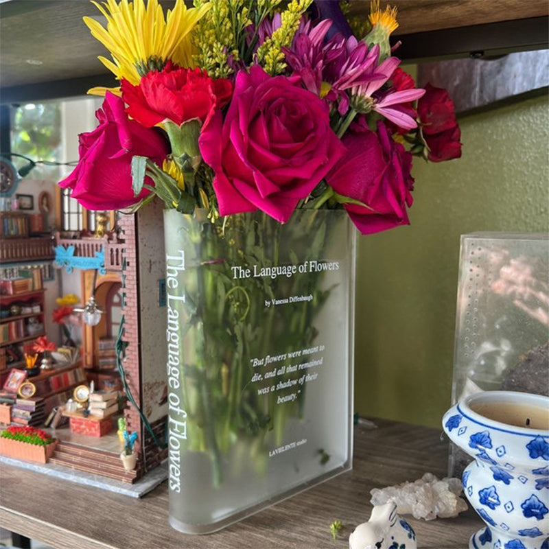Acrylic Book Vase for Flowers Bookshelf Decor