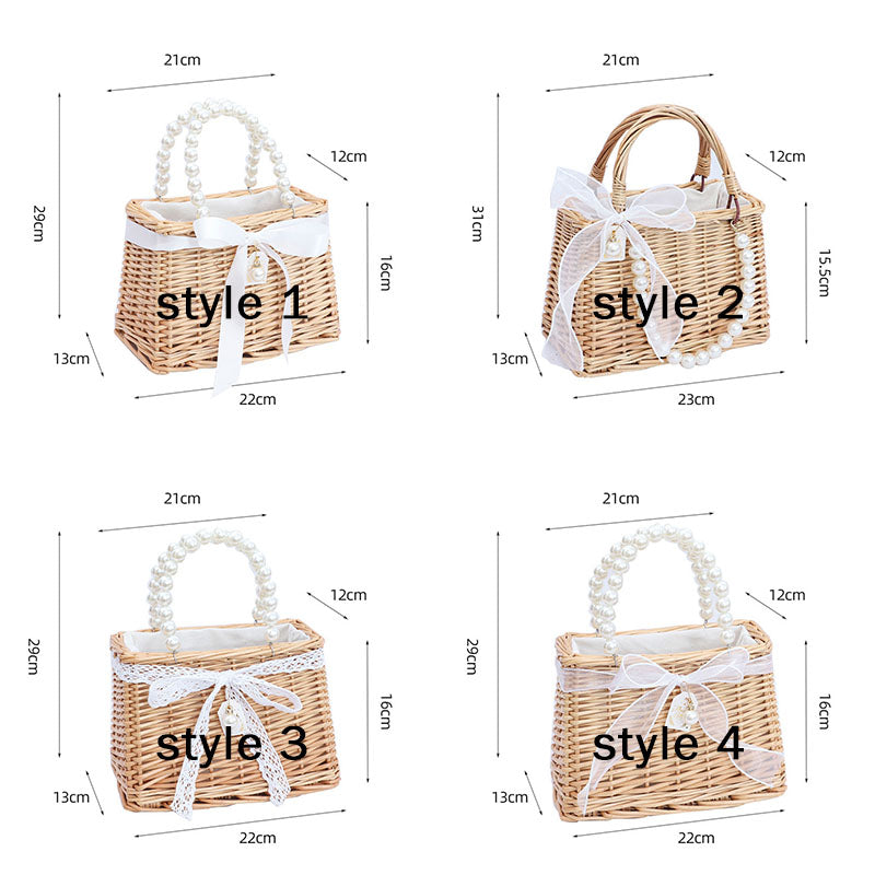 Bride Custom Beach Bag with Pearls and Bow, Personalized Straw Bag, Bridal Shower Bag