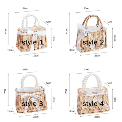 Bride Custom Beach Bag with Pearls and Bow, Personalized Straw Bag, Bridal Shower Bag