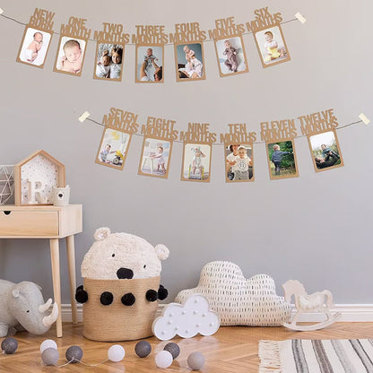 PartyHooman 1st Birthday Photo Banner in for Baby from Newborn to 12 Months