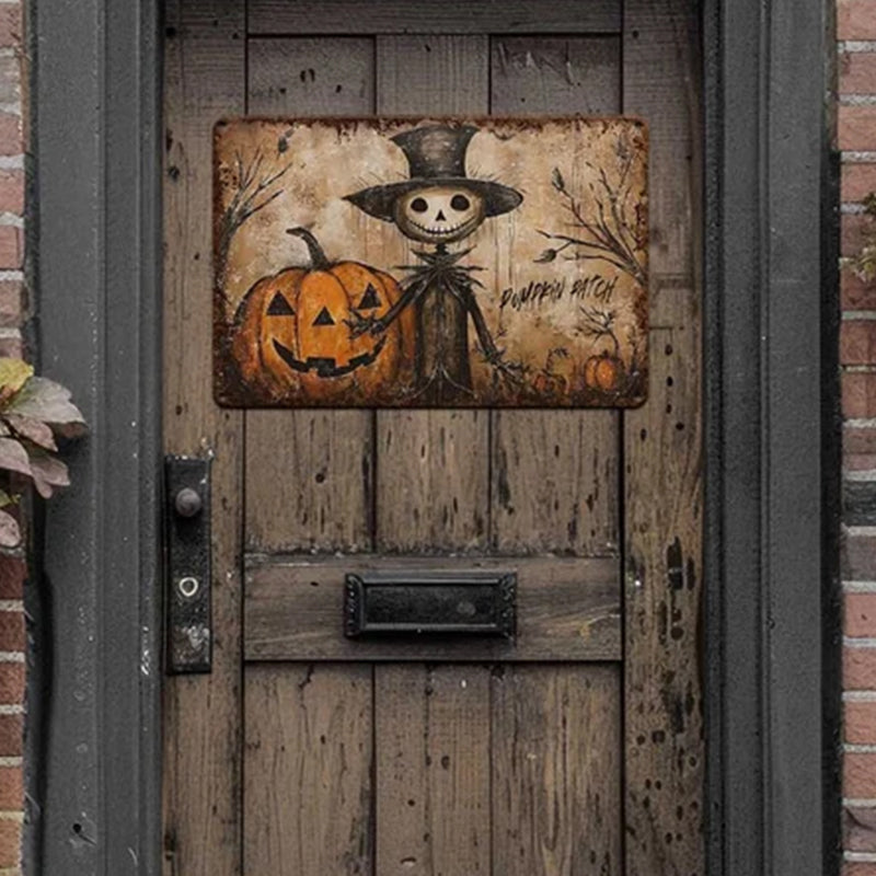 Primitive Halloween Decor Metal Sign Decoration Antique Rustic Porch Outdoor Safe