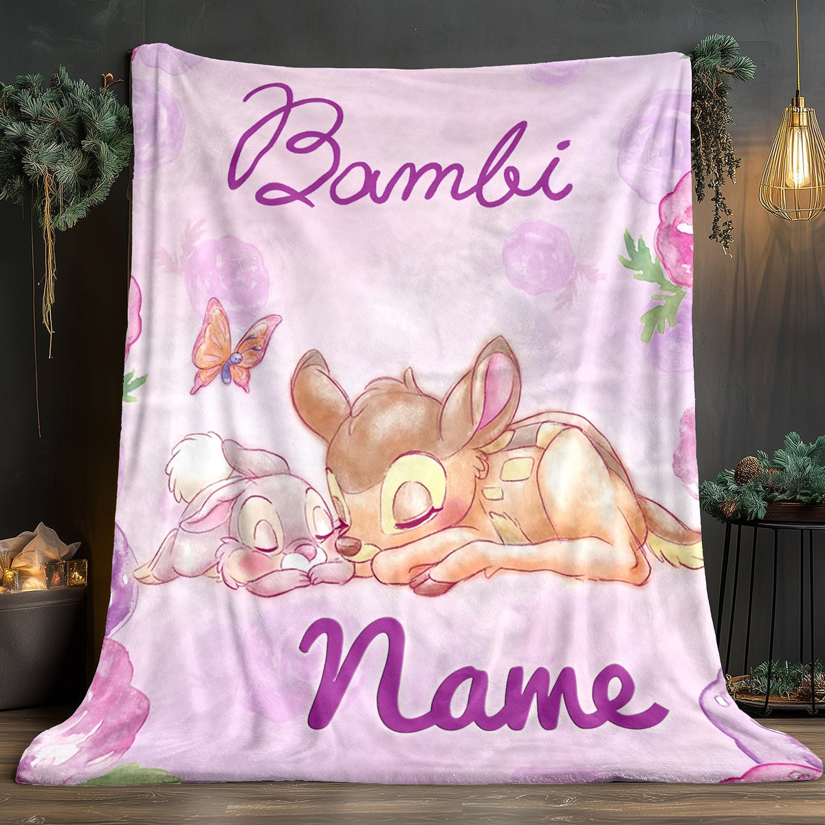 Custom Name Bambi Blanket - Soft & Warm Flannel Throw with Bambi & Thumper Design