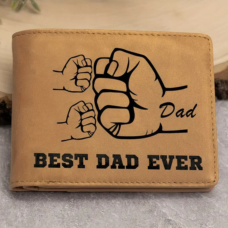 Personalized Dad And Kids Hands Engraved Leather Wallet