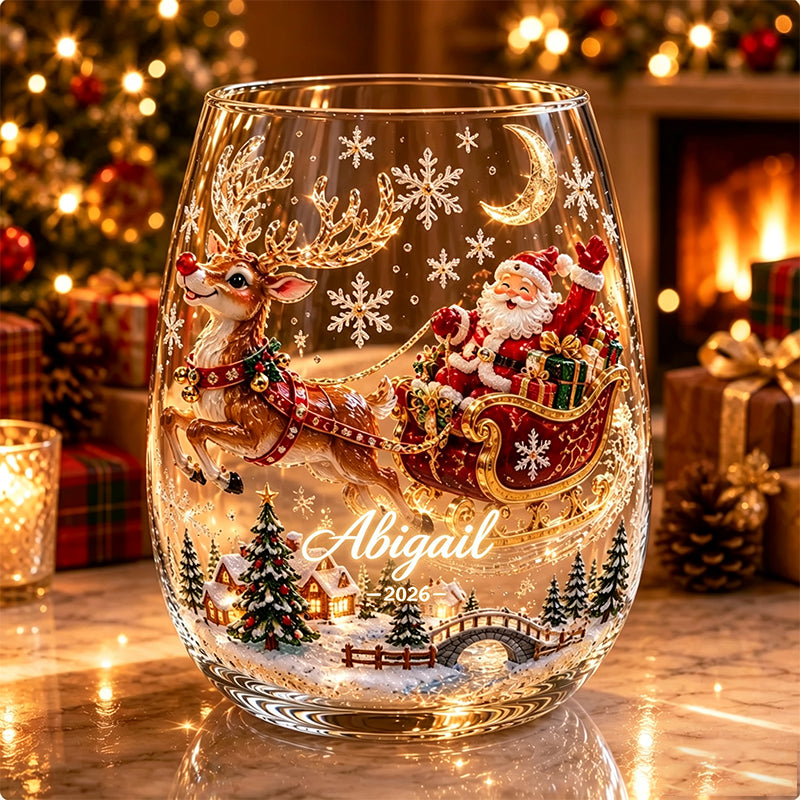 Christmas Glass Cup, Santa Reindeer Snowman Tree Holiday Glassware, Cute Christmas Drink Cup