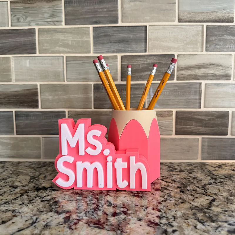 Teacher Desk Name Plate; Custom Pencil/Pen Cup and Name Stand; Personalized Gift