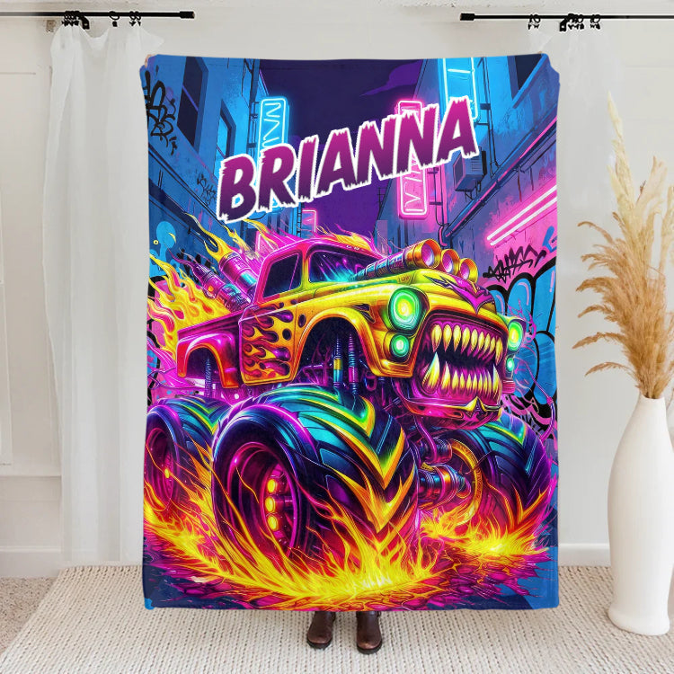 Personalized Monster Neon Truck Throw Blanket