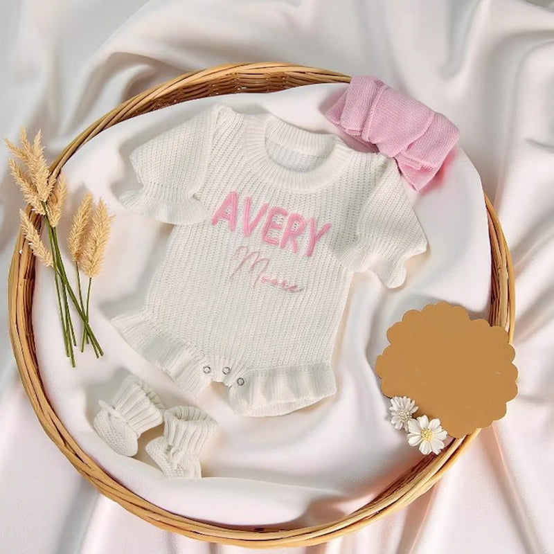 Personalized Embroidered Baby Romper, Baby Name Ruffle Romper