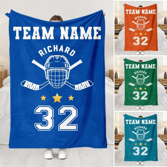 Personalized Hockey Blanket - Custom Name, Player Number & Team Name