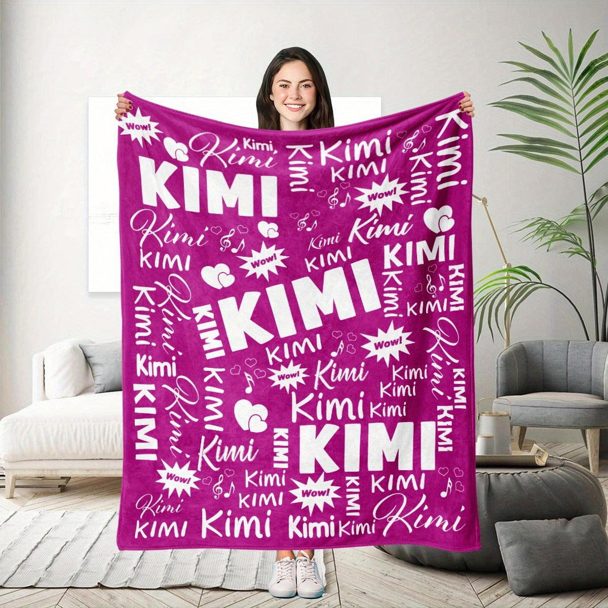 Customized Name Throw Blanket, Personalized Soft Flannel Fleece