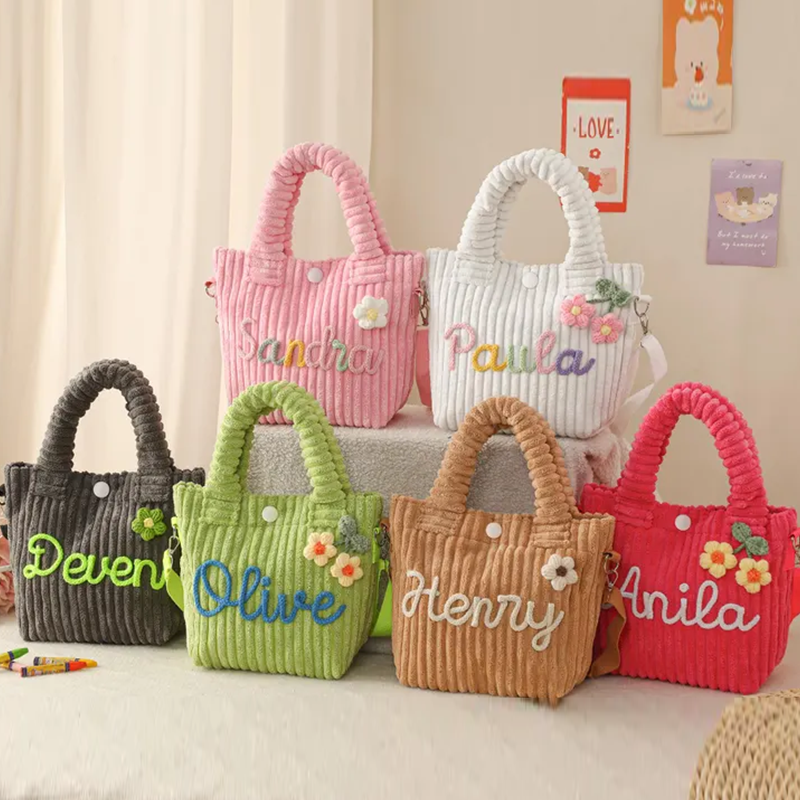 Kids Corduroy Tote Bag, Personalized Toddler Crossbody Bag
