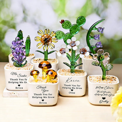 Stained Glass Succulent Cactus, Custom Potted Plant Figurine, Teacher Appreciation Gift