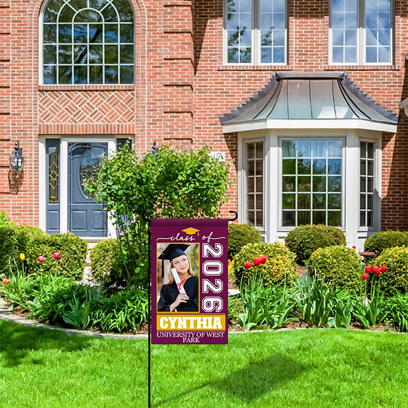 Personalized Graduation Garden Flag w/ Photo, Name & School Name