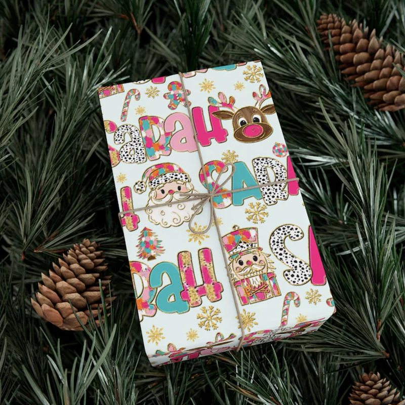Personalized Wrapping Paper Pink Christmas Gift Wrap with Name Custom