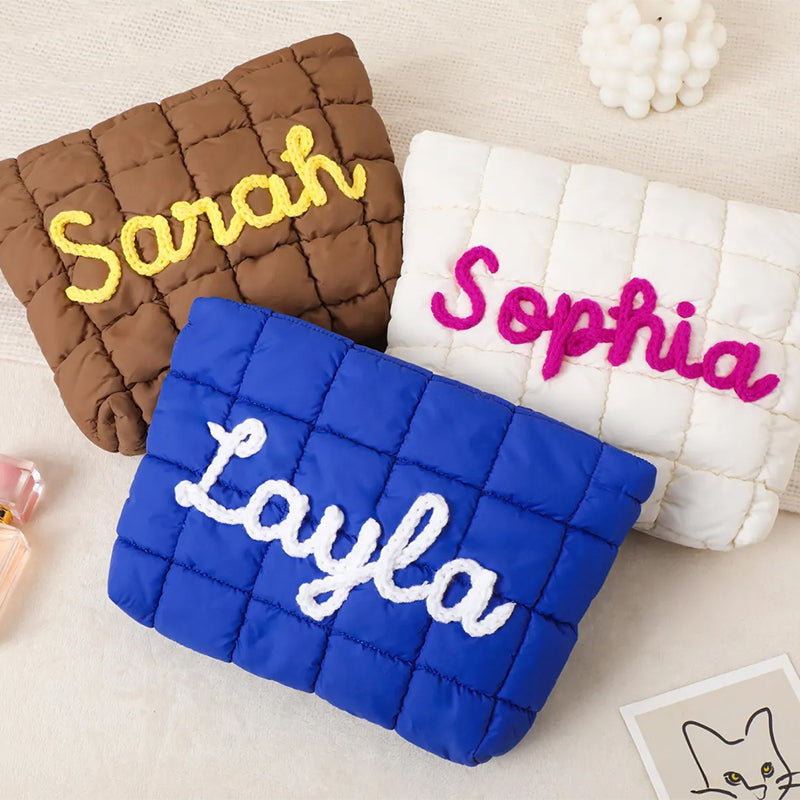 Personalized Quilted Nylon Makeup Bag,Custom Quilted Zipper Pouch