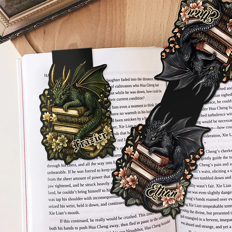 Personalized Vintage Book Floral Dragon Magnetic Bookmark
