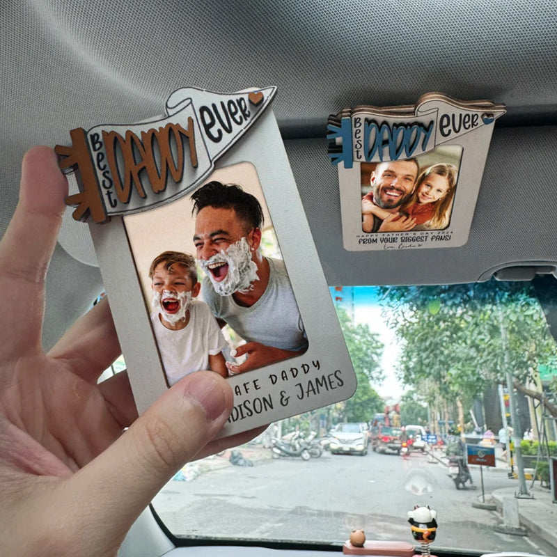 Custom Photo Car Visor Clip, Best Dad Ever Personalized Picture Frame