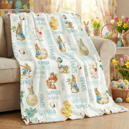 Personalized Cute Easter Bunny Duck Sheep Word Cloud Soft Throw Blanket