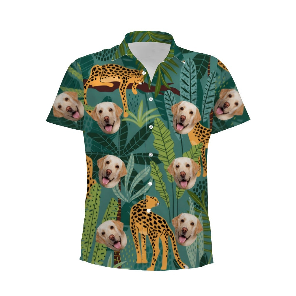 Personalized Photo Hawaiian Shirt Custom Dog Cat Face Holiday Tropical Pattern Shir