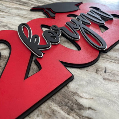 Deluxe Grad Sign, Personalized Name, Graduation Cap Wood Sign