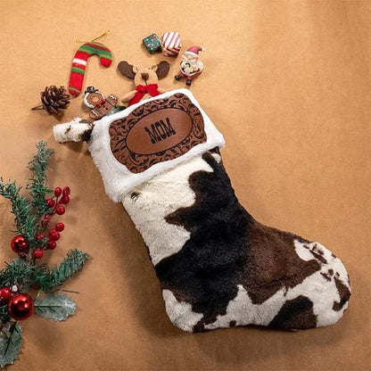 Personalized Western Cowboy Cow Print Fleece Christmas Stocking