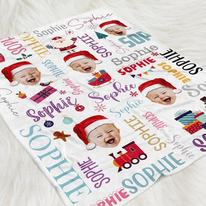Personalized Photo Christmas Blanket With Name, Custom Name Blanket For Baby
