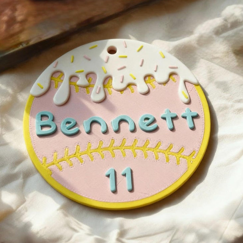 Personalized Baseball Home Plate Ice Cream Drip Keychain