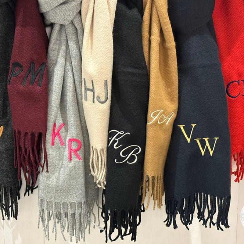 Embroidered Personalised Scarf, Monogrammed Scarf, Winter Scarf