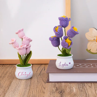 Personalised Crochet Flower in Pot,Custom Name Crochet Flower Pot